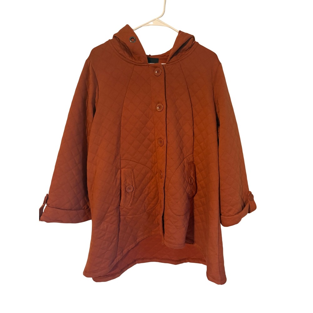 Christian Siriano New York Quilted Hooded Jacket Rust Orange Plus Size 1X